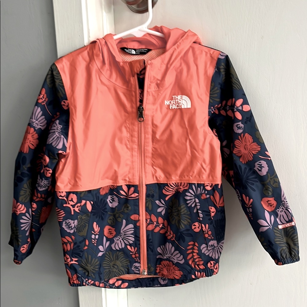The North Face Orange and Blue Hooded Raincoat 4T